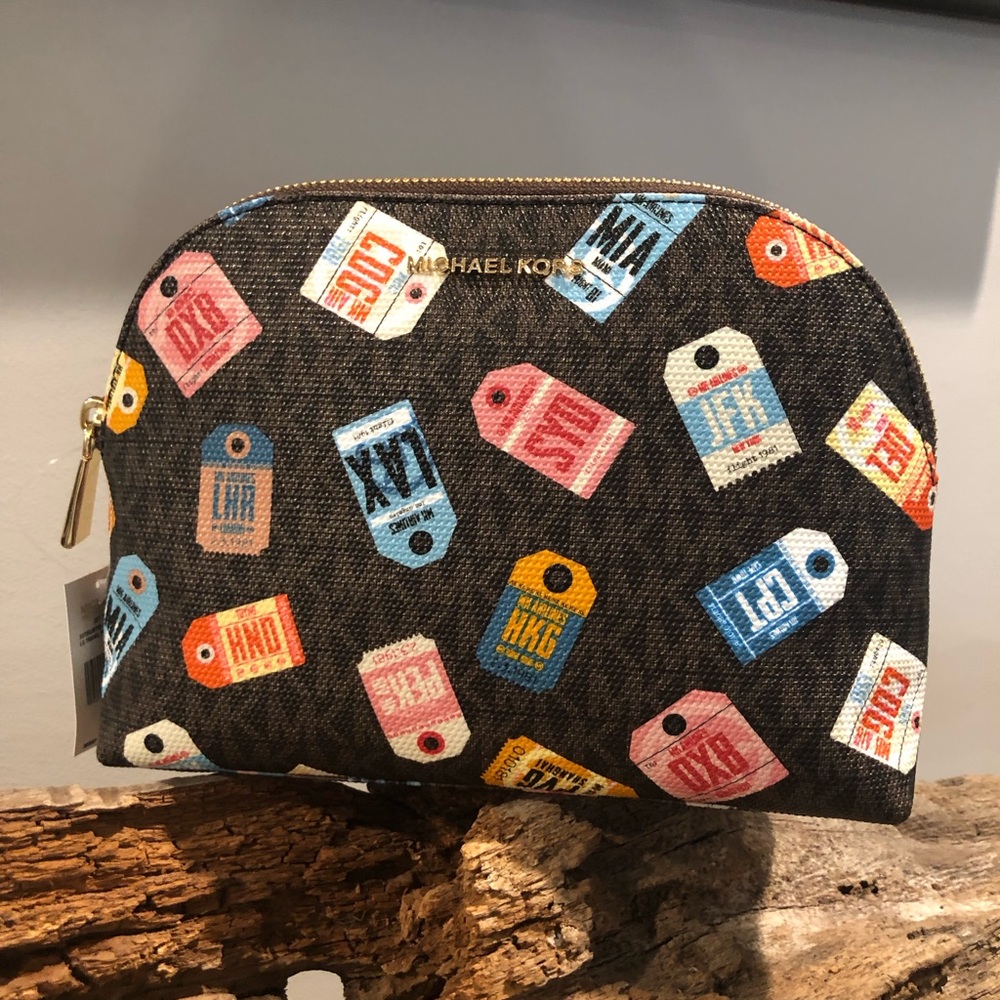 Michael Kors Jet Set brown multicolor luggage tag travel pouch/ crossbody